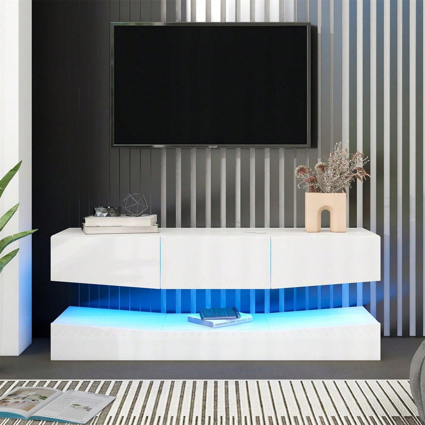 TV Board Hängend TV Stand TV Schank mit LED-Beleuchtung TV Schrank Hängend Wand befestigter schwimmender TV-Ständer Unterhaltungs Medienkonsolen-Center für Wohnzimmer Home