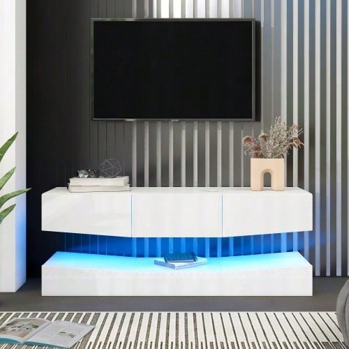 TV Board Hängend TV Stand TV Schank mit LED-Beleuchtung TV Schrank Hängend Wand befestigter schwimmender TV-Ständer Unterhaltungs Medienkonsolen-Center für Wohnzimmer Home