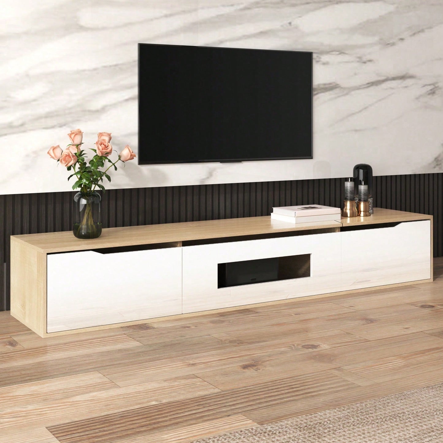 TV-Schrank, Hochglanz-TV-Schrank, farblich passend zu Schwarz und Weiß, mit farbwechselnder LED-Beleuchtung