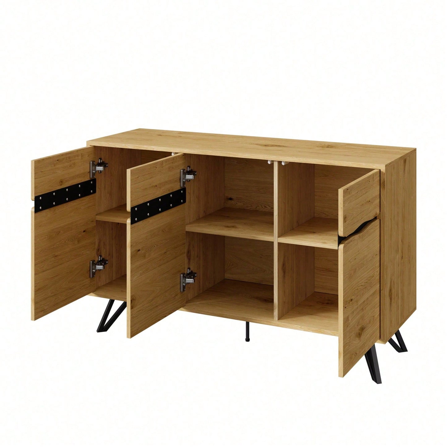 Modernes 3-türiges Sideboard in Holzoptik - Mit Metallbeinen & großzügigem Stauraum - Für Wohnzimmer, Esszimmer & Flur