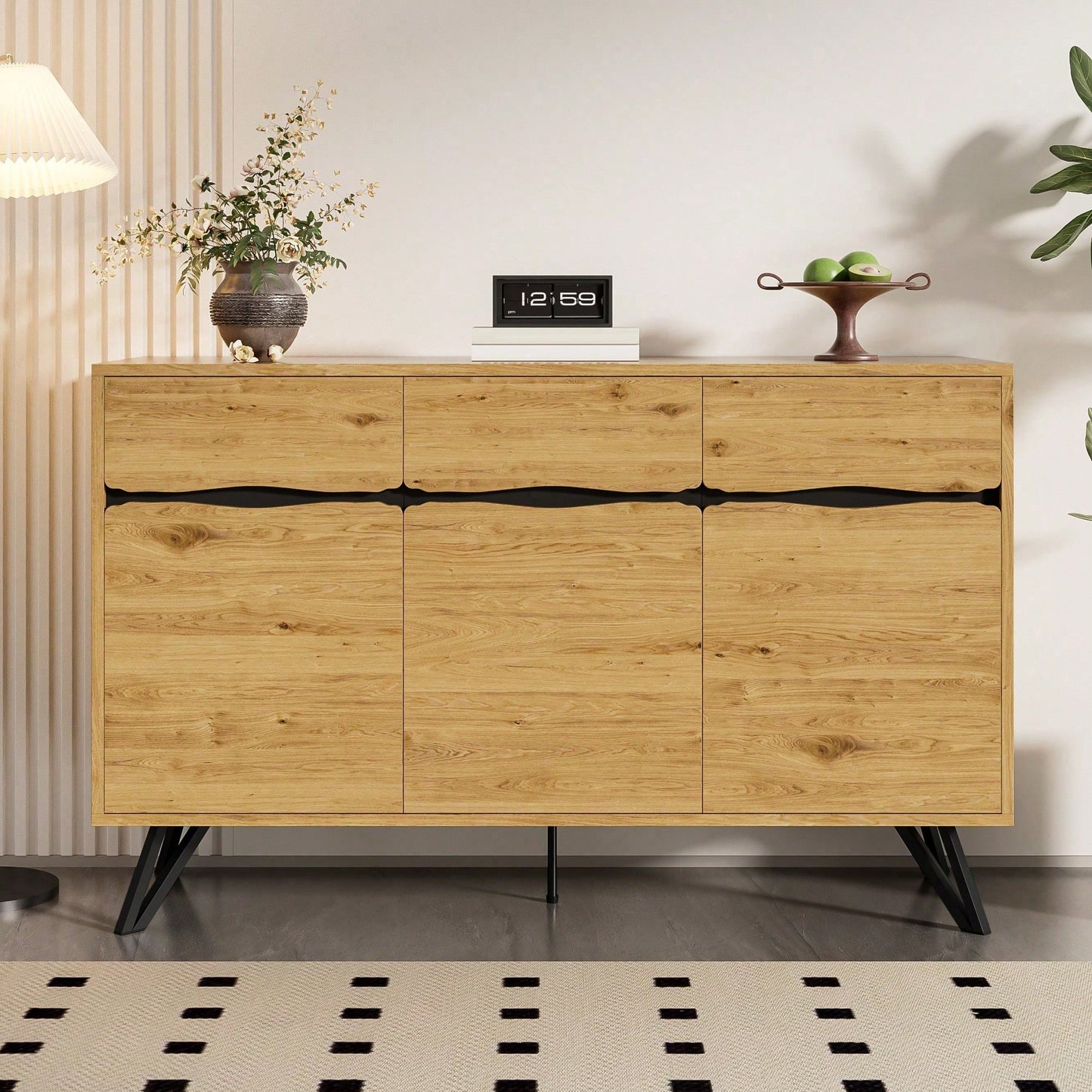 Modernes 3-türiges Sideboard in Holzoptik - Mit Metallbeinen & großzügigem Stauraum - Für Wohnzimmer, Esszimmer & Flur
