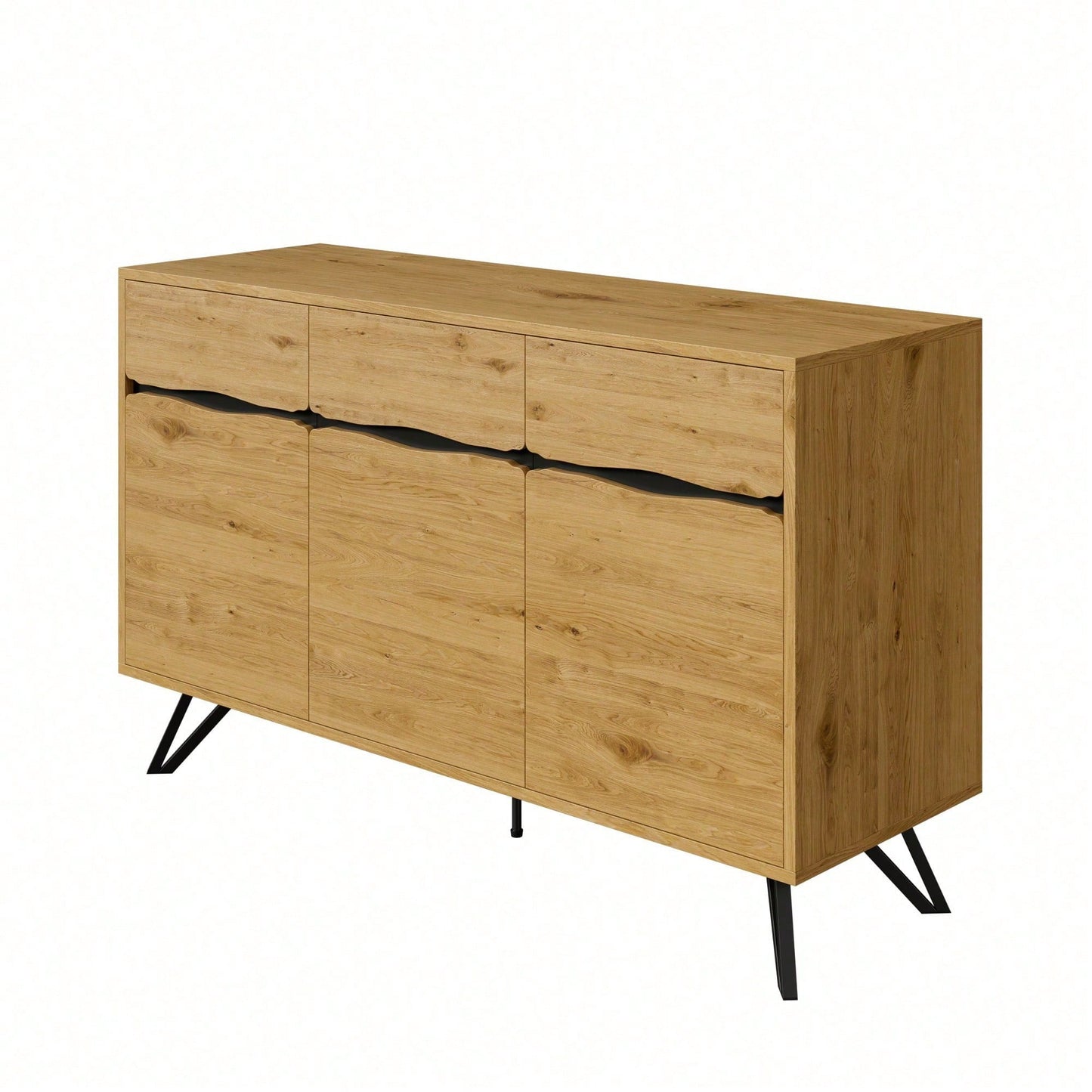 Modernes 3-türiges Sideboard in Holzoptik - Mit Metallbeinen & großzügigem Stauraum - Für Wohnzimmer, Esszimmer & Flur