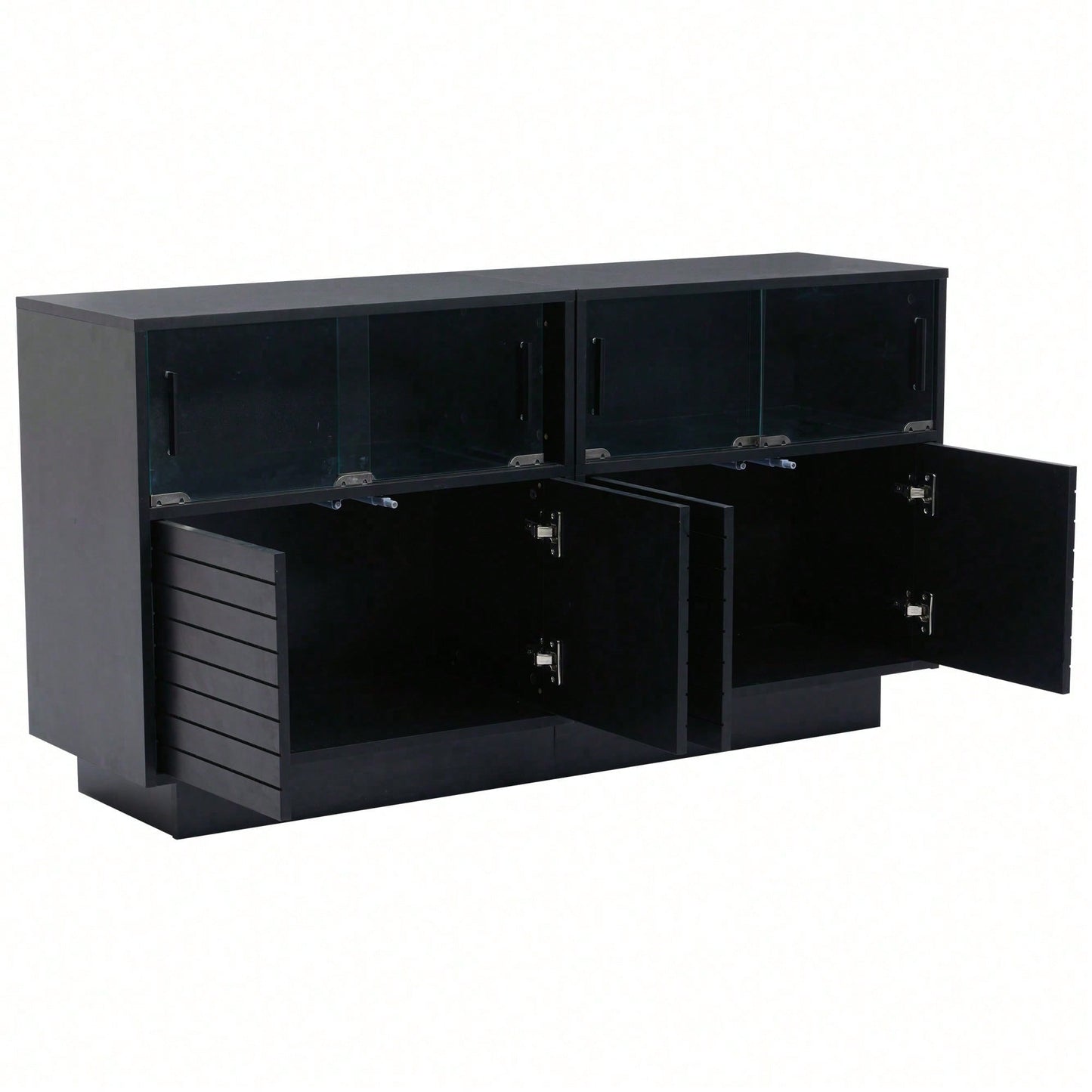 Sideboard 130x35x68 cm – Moderner Wohnraumschrank mit 2 Kabinetten, 4 Fächern & Glastüren – Hochwertiges Highboard mit LED-Beleuchtung und großzügigem Stauraum (Beistellschrank für Wohnzimmer)