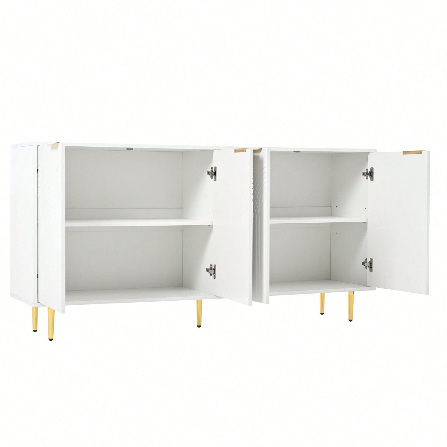 Weißes Sideboard mit Goldakzenten – Moderne Kommode mit 4 Türen & gebürsteten Griffen, Hochglanz-Beinen (160*80*40 cm) – Stilschranktisch für Wohnzimmer