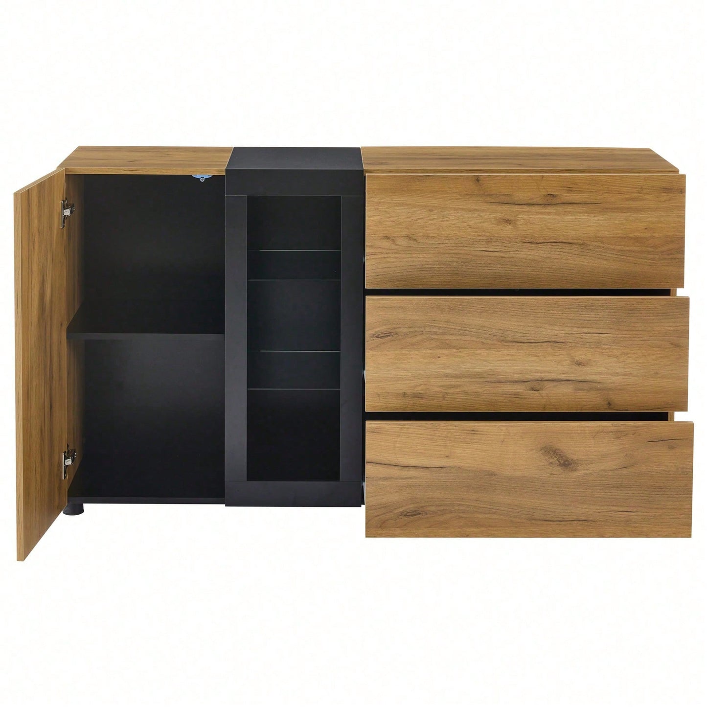 Sideboard, Modernes Anrichte Schrank Buffetschrank Sideboard mit 3 Schubladen,Accent Konsolentisch-Aufbewahrungsschrank mit Glas, Breite 140 cm