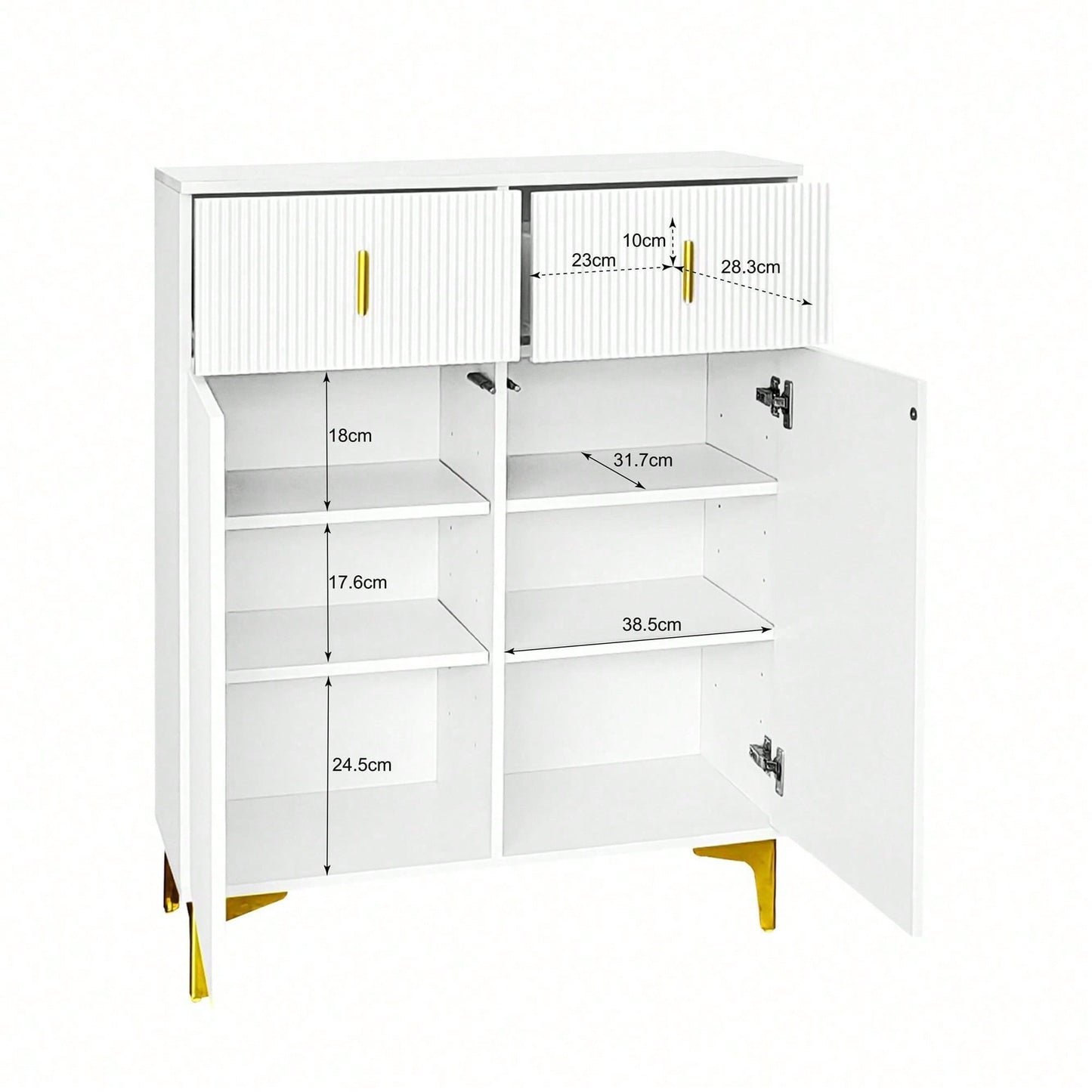 Eleganter Sideboard/Schuhschrank mit Strukturpaneelen, verstellbaren Einlegeböden und vergoldeten Verzierungen, mit Schubladen