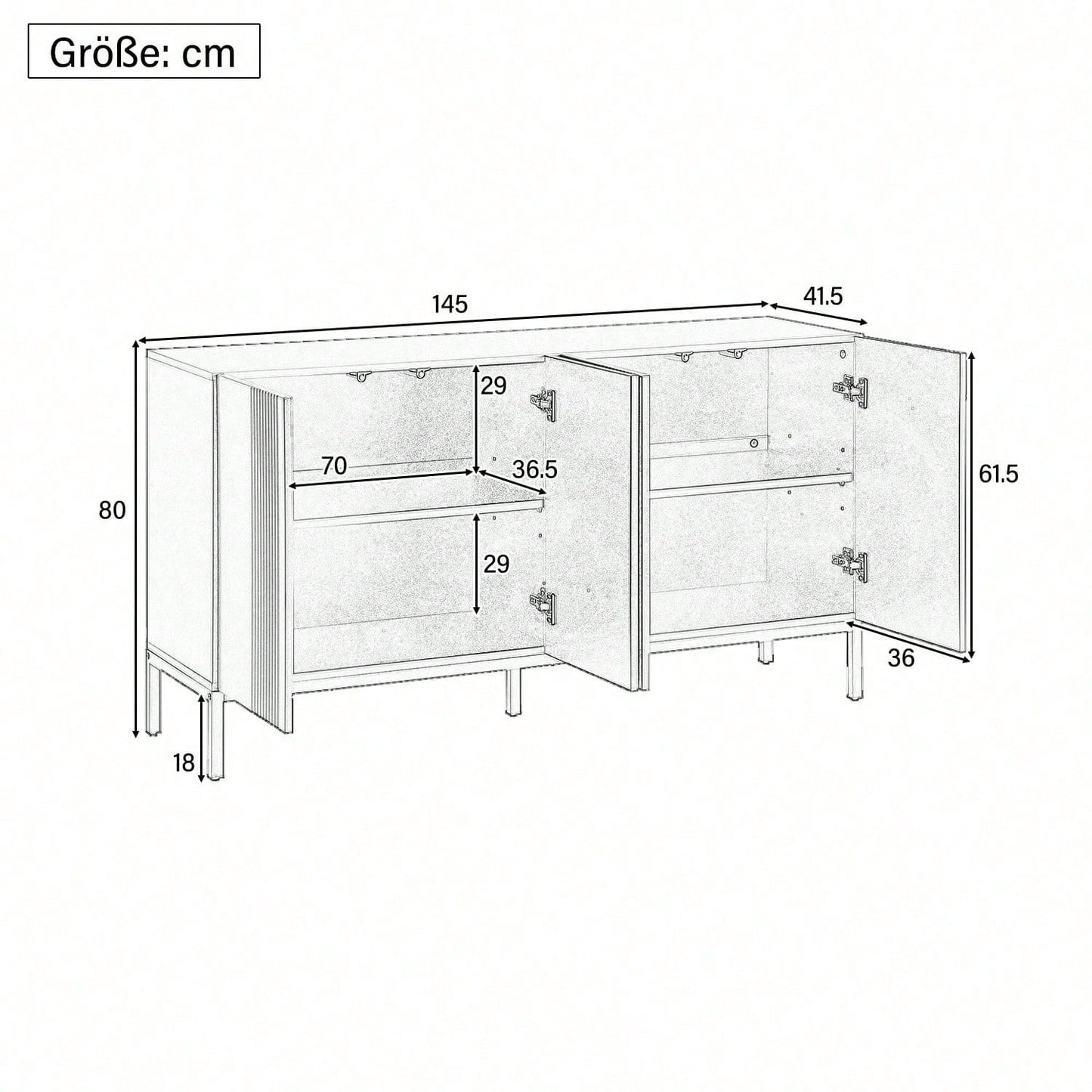 Modernes Sideboard mit einzigartiger Linie, 4-türig, grifflose Tür, für Esszimmer, Wohnzimmer und Küche (Weiß)