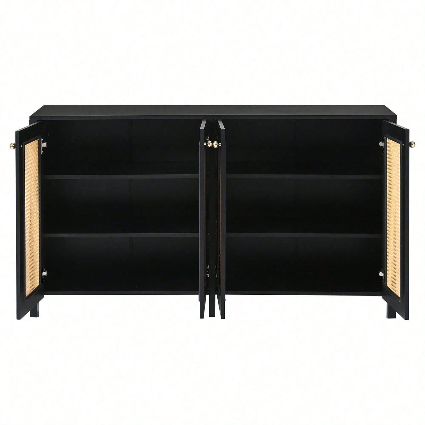 Modernes Sideboard im minimalistischen Stil 4-Rattantür, Metallgriff einfaches Buffetschrank für Esszimmer, Wohnzimmer, Küche (Naturholz)