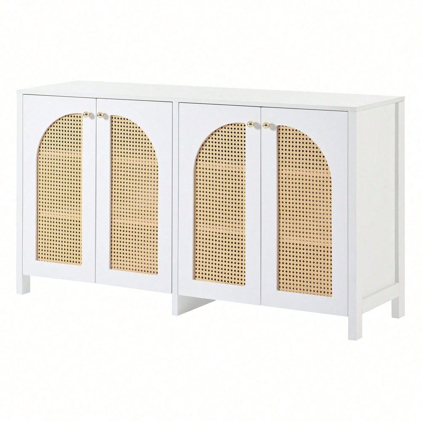 Modernes Sideboard im minimalistischen Stil 4-Rattantür, Metallgriff einfaches Buffetschrank für Esszimmer, Wohnzimmer, Küche (Naturholz)