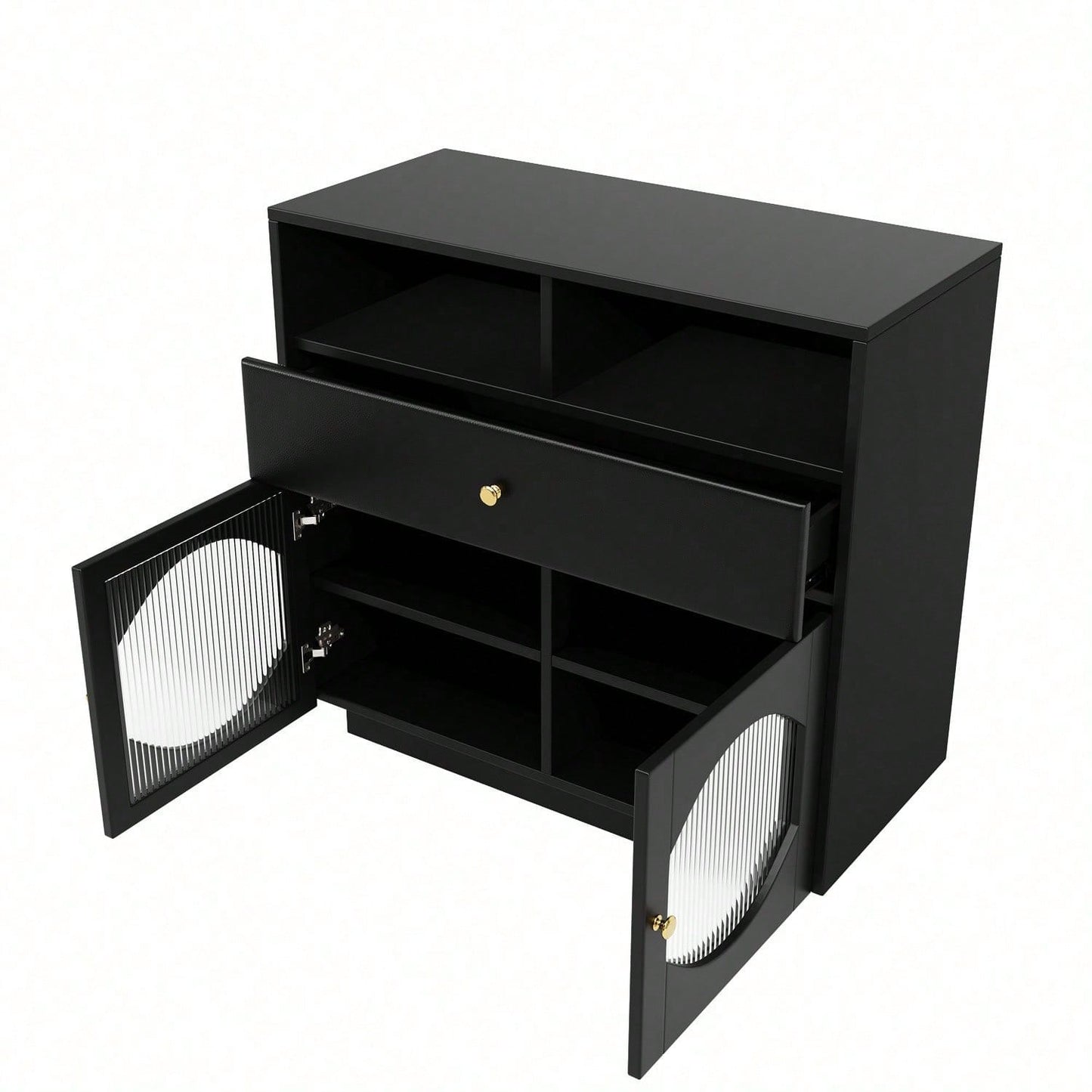 Küchenschrank, Sideboard mit Glastüren, Aufbewahrungsschrank, Buffetschrank für Küche, Esszimmer und Wohnzimmer, Modernes schwarzes Sideboard, 100*40*90.5cm