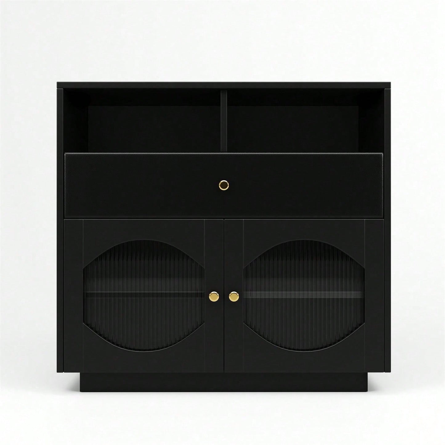 Küchenschrank, Sideboard mit Glastüren, Aufbewahrungsschrank, Buffetschrank für Küche, Esszimmer und Wohnzimmer, Modernes schwarzes Sideboard, 100*40*90.5cm