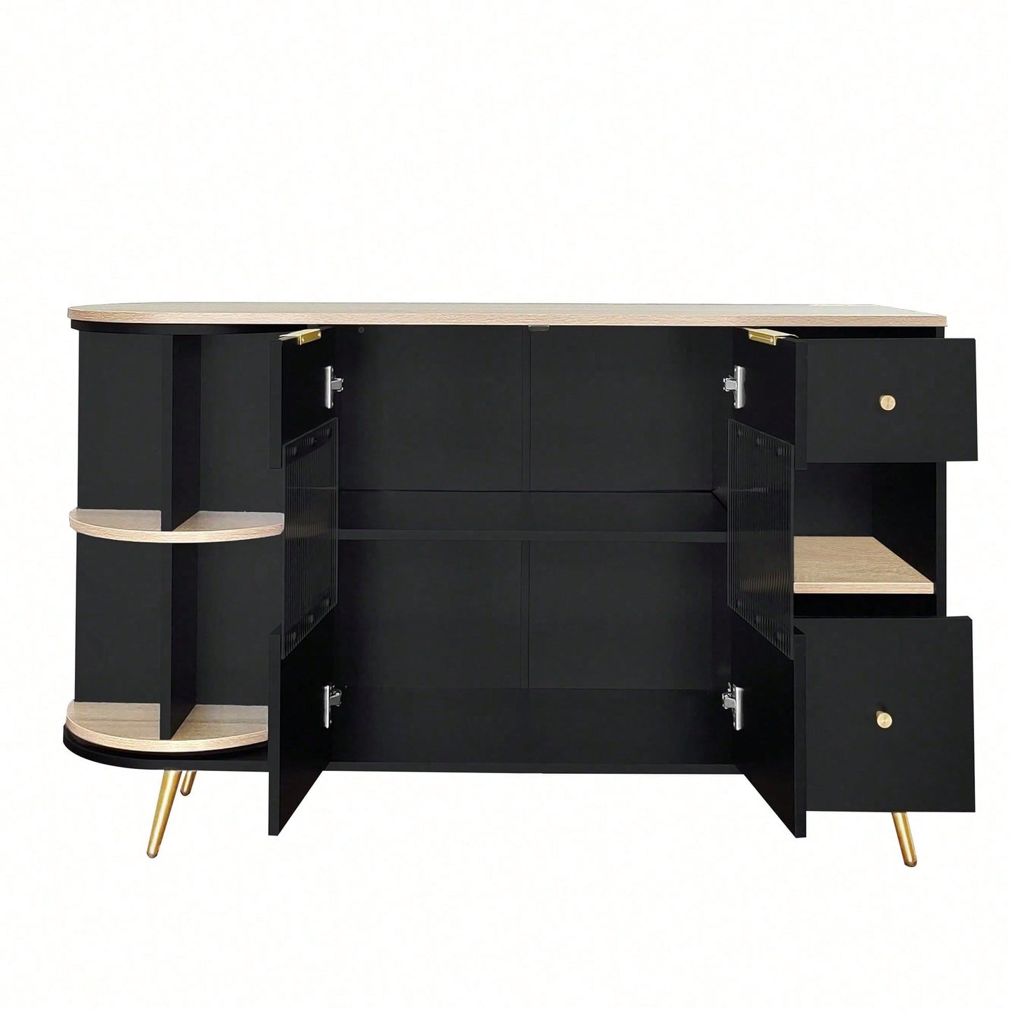 Sideboard Esszimmer Wohnzimmer Aufbewahrungsschränke mit Glasschiebetüren und LED-Leuchten Holzanrichte Freistehende Schränke Buffetschränke Küchenmöbel Schwarz