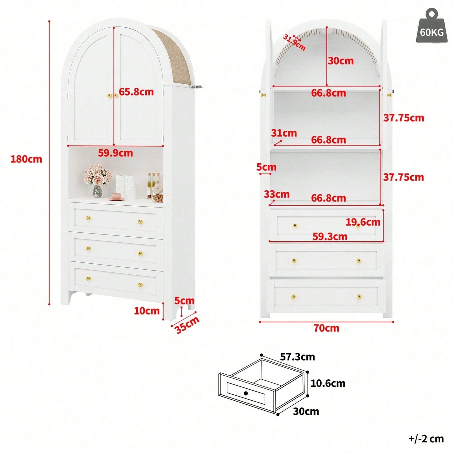 Hoher Bogen-Aufbewahrungsschrank mit Schubladen und Türen, freistehende hohe Bogen-Aufbewahrungstür für Küche und Wohnzimmer, schwarze Bogenregale mit offenem Ausstellungsbereich