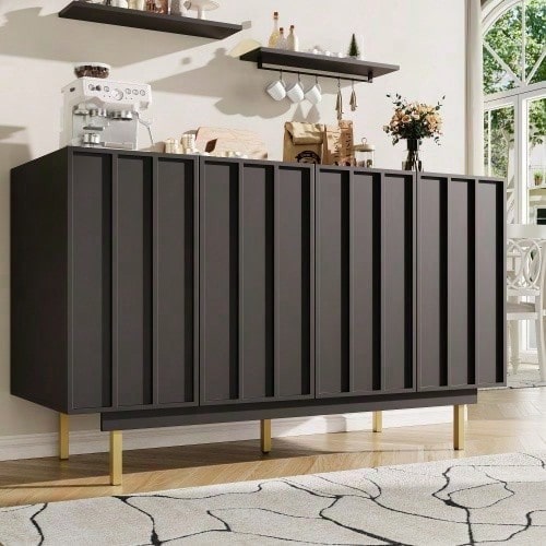 Esszimmerschrank (140*38,5*82,5cm), Esszimmer-Wohnzimmer-Aufbewahrungsschrank, einzigartiges Design, Schranktürdesign, freistehender Schrank, Minimalistisches Sideboard,Schwarz