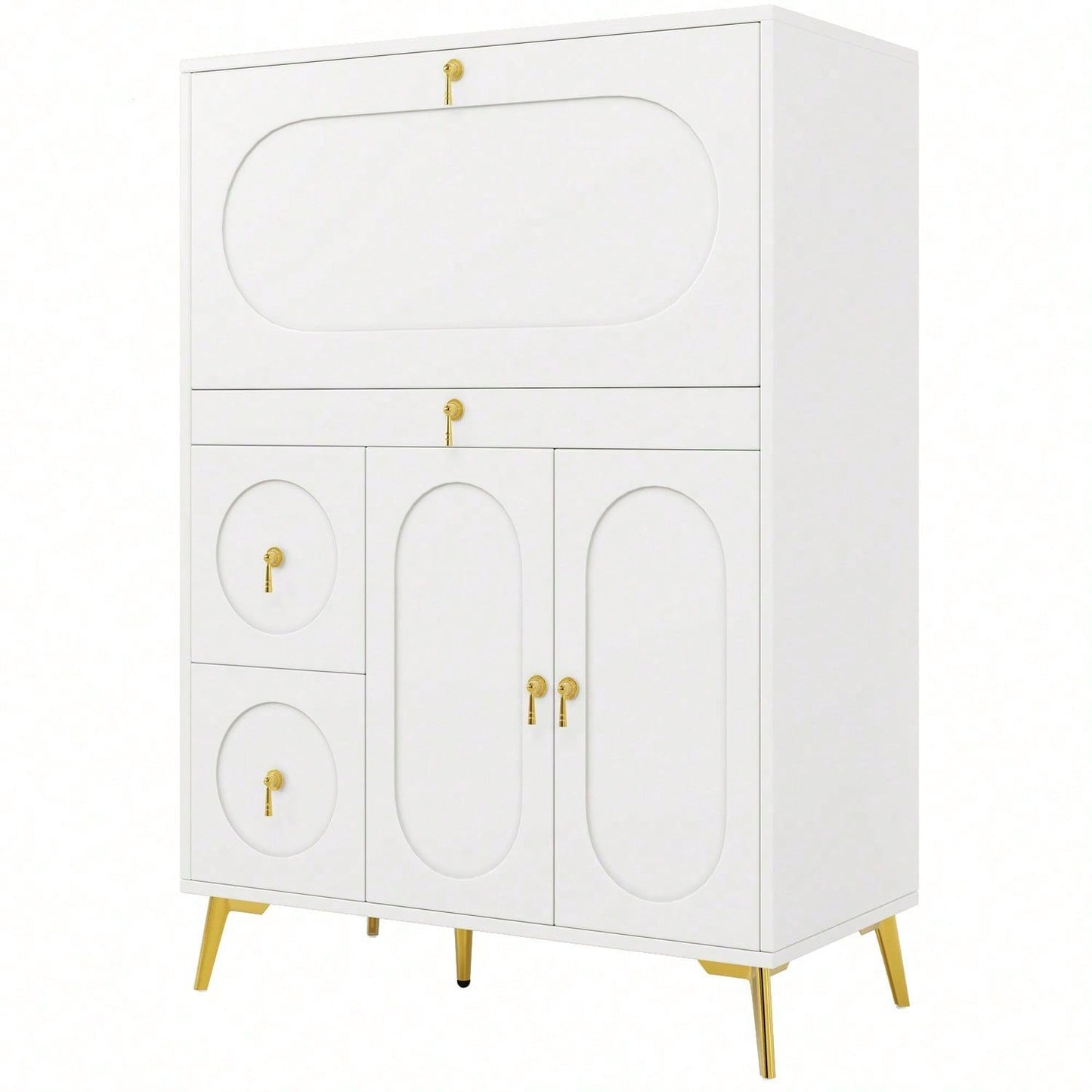 Küchenschrank (100*50*140cm), Vorratsschrank, Esszimmerschrank für Küche, Esszimmer und Wohnzimmer, Modernes Sideboard mit Falttüren, Schlicht und modern, Multifunktionaler Stauraum, Weiß