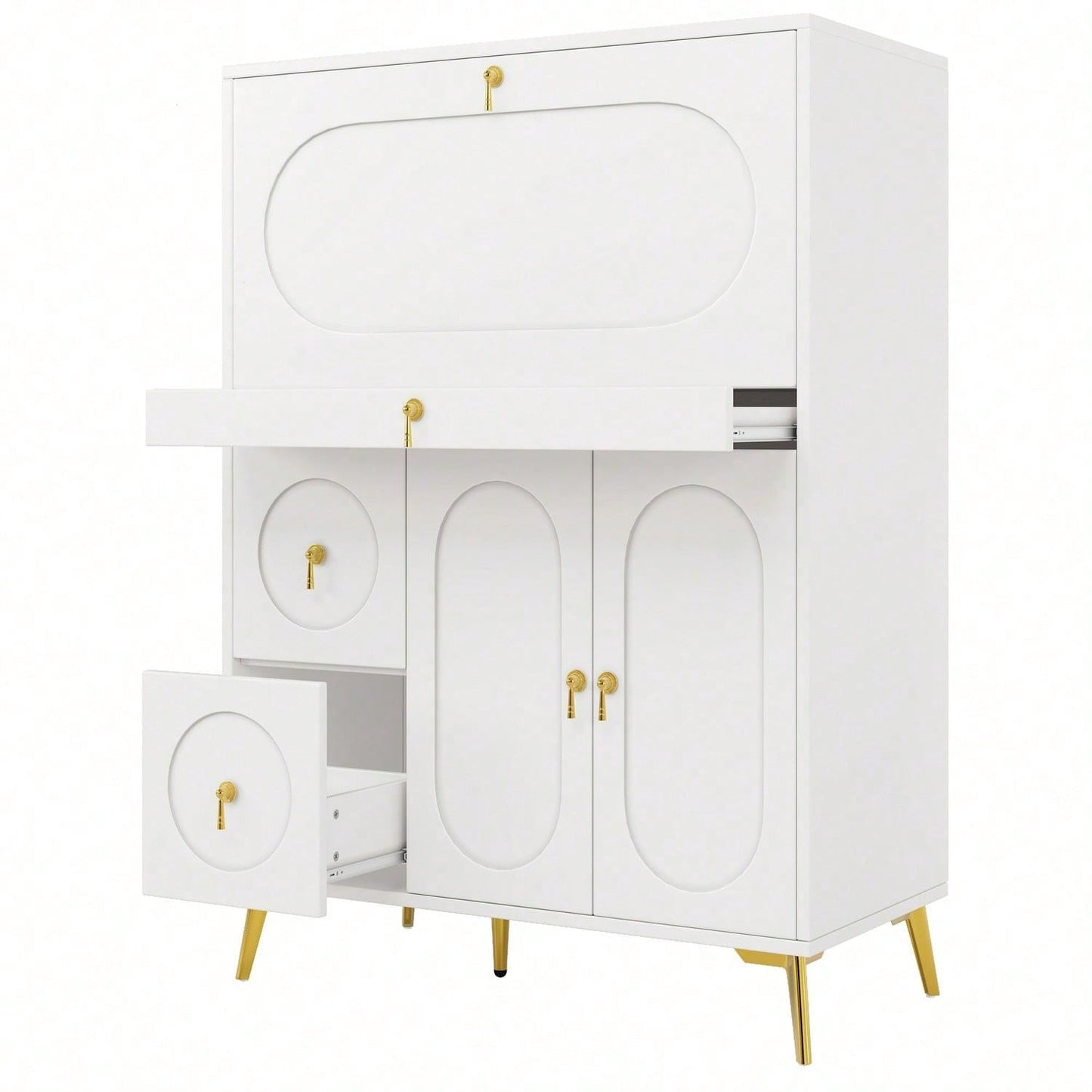 Küchenschrank (100*50*140cm), Vorratsschrank, Esszimmerschrank für Küche, Esszimmer und Wohnzimmer, Modernes Sideboard mit Falttüren, Schlicht und modern, Multifunktionaler Stauraum, Weiß
