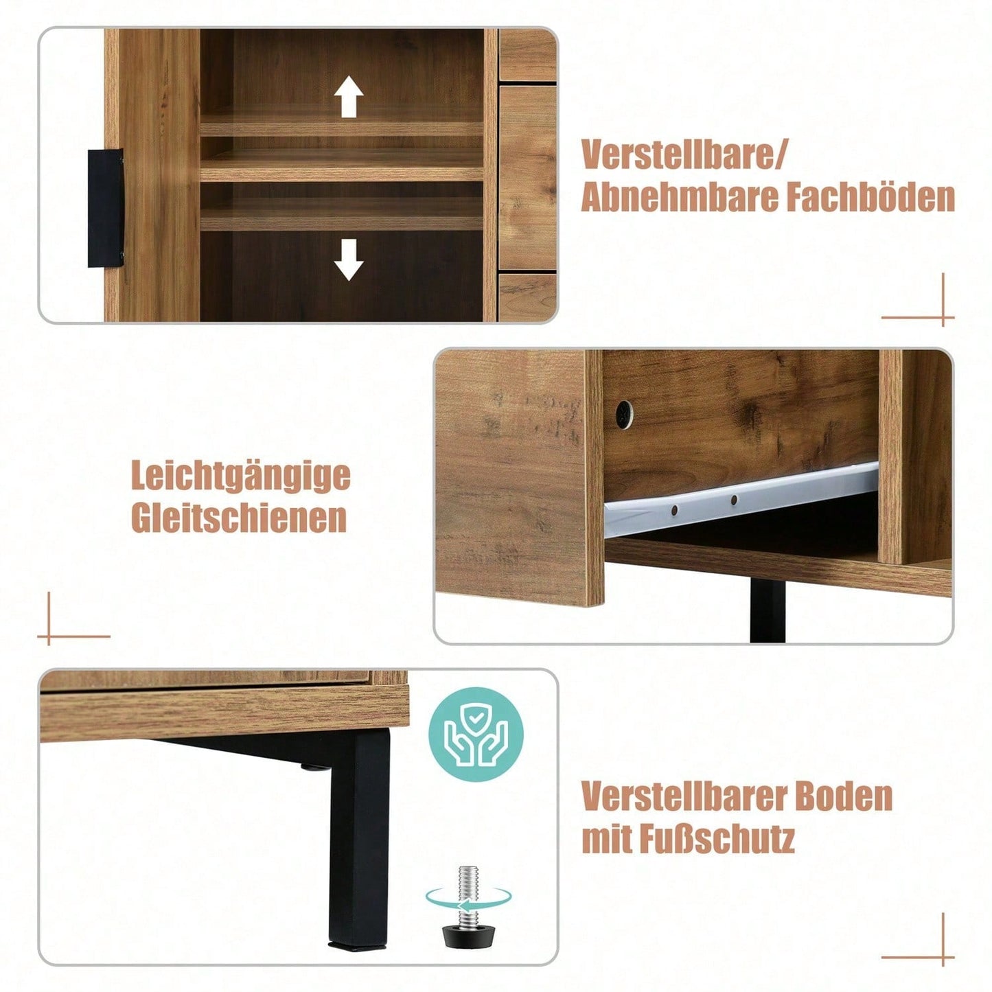 Kommode mit 2 Türen und 3 Schubladen, 120 x 40 x 76 cm in Dunkle Eiche, Verstellbare Ablage, Sideboard Highboard für Schlafzimmer & alle Wohnräume
