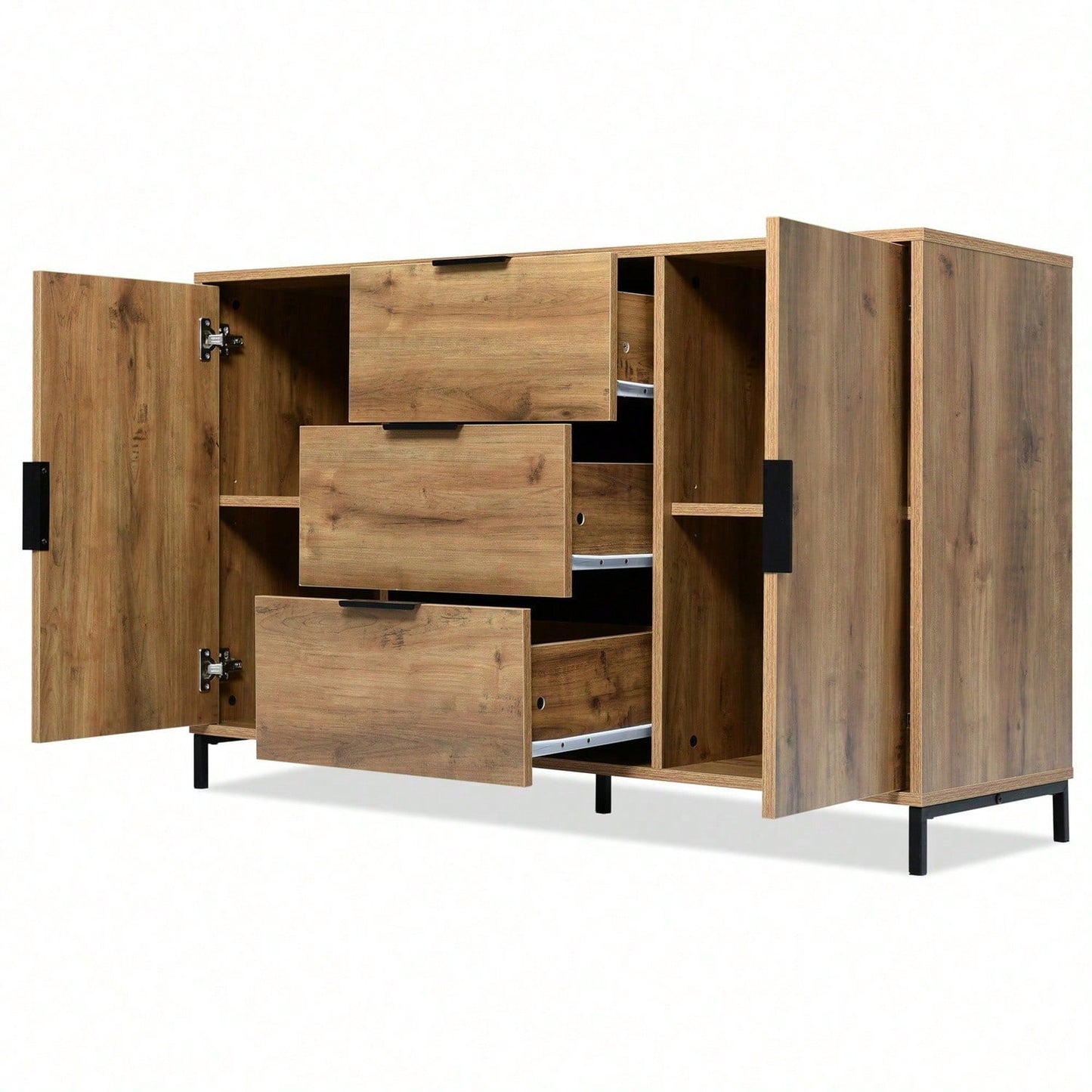 Kommode mit 2 Türen und 3 Schubladen, 120 x 40 x 76 cm in Dunkle Eiche, Verstellbare Ablage, Sideboard Highboard für Schlafzimmer & alle Wohnräume