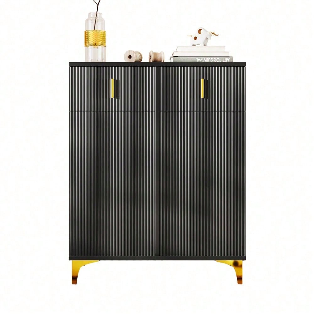 Eleganter Sideboard/Schuhschrank mit Strukturpaneelen, verstellbaren Einlegeböden und vergoldeten Verzierungen, mit Schubladen