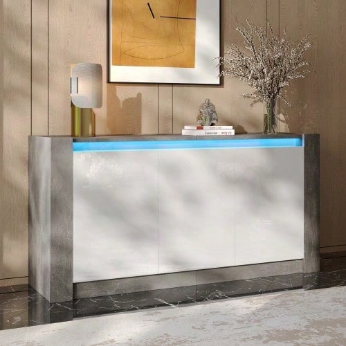 Sideboard, Hochglanz farblich passender Kabinett, griffloses Design, mit Dämpfungsscharnieren und verstellbaren Einlegeböden