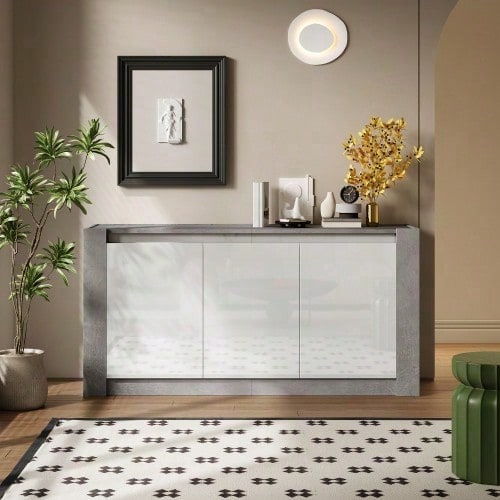Sideboard, Hochglanz farblich passender Kabinett, griffloses Design, mit Dämpfungsscharnieren und verstellbaren Einlegeböden