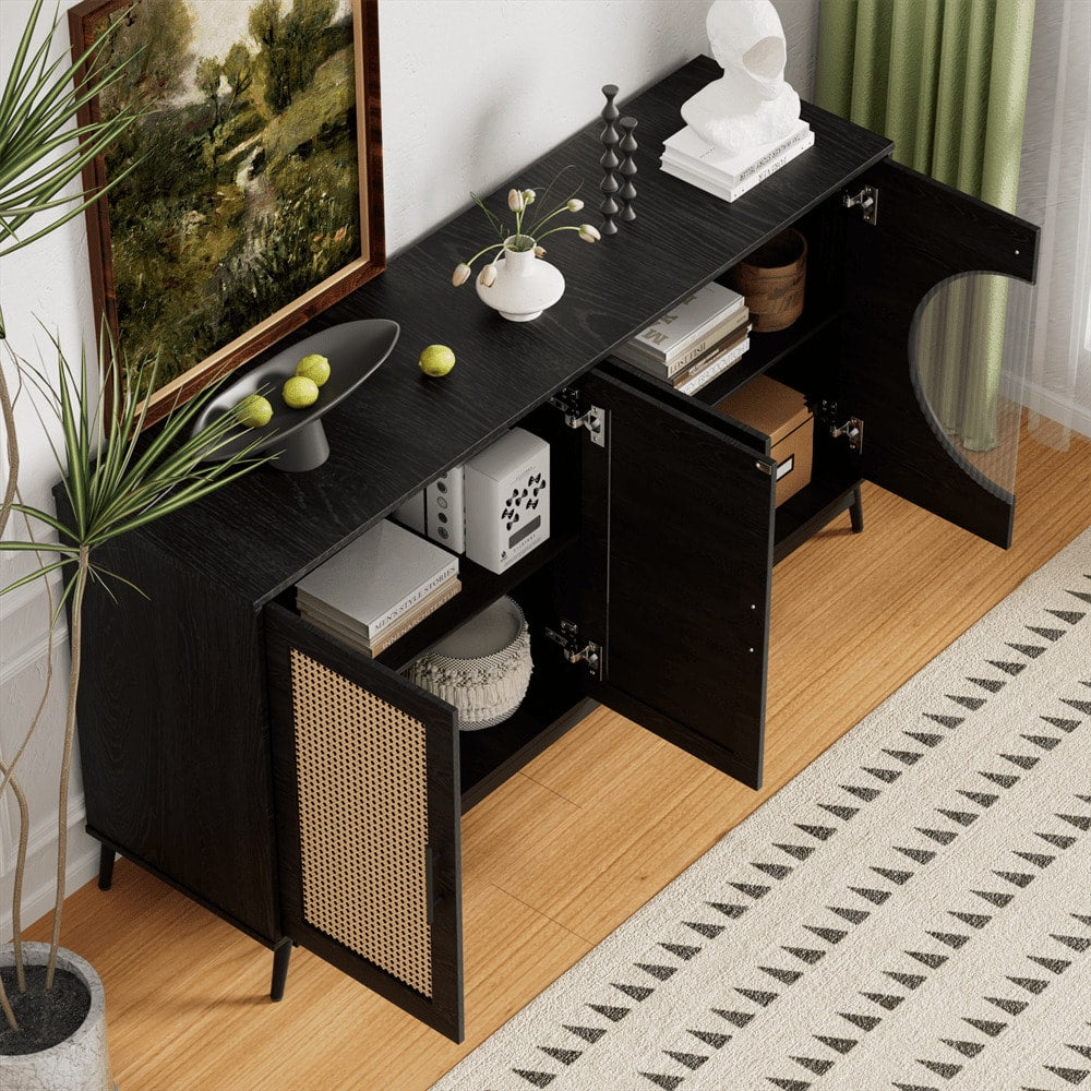 Sideboard mit Glastüren aus Rattan, halbrunde Tür, hochwertige Aufbewahrungsmöbel