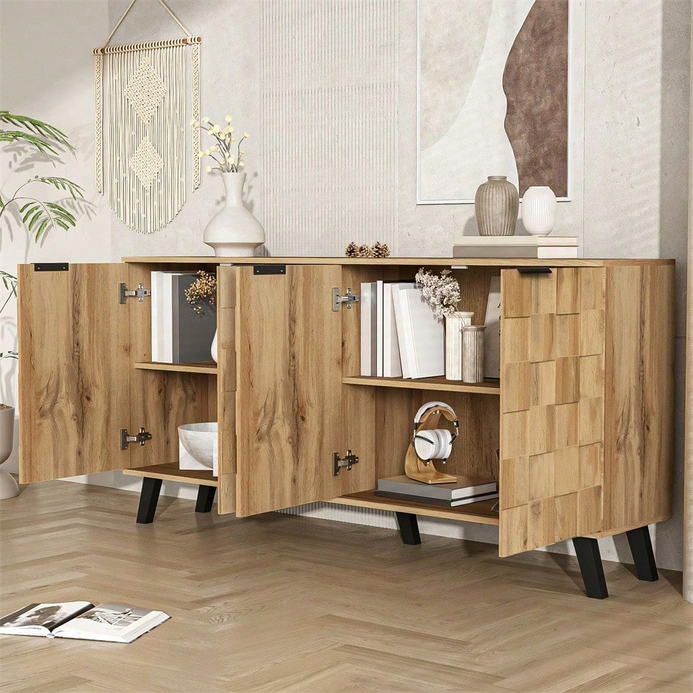 Moderner Sideboard mit 4 Türen, 160,5 x 35,5 x 78 cm – Praktisches Design für Wohnzimmer, Schlafzimmer und Esszimmer
