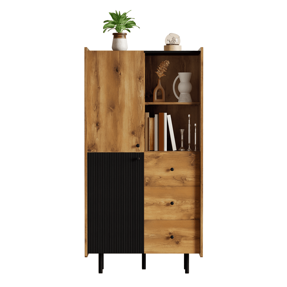 Sideboard - 160 cm hoch, modernes Sideboard mit zwei Türen, drei Schubladen und offenen Regalen