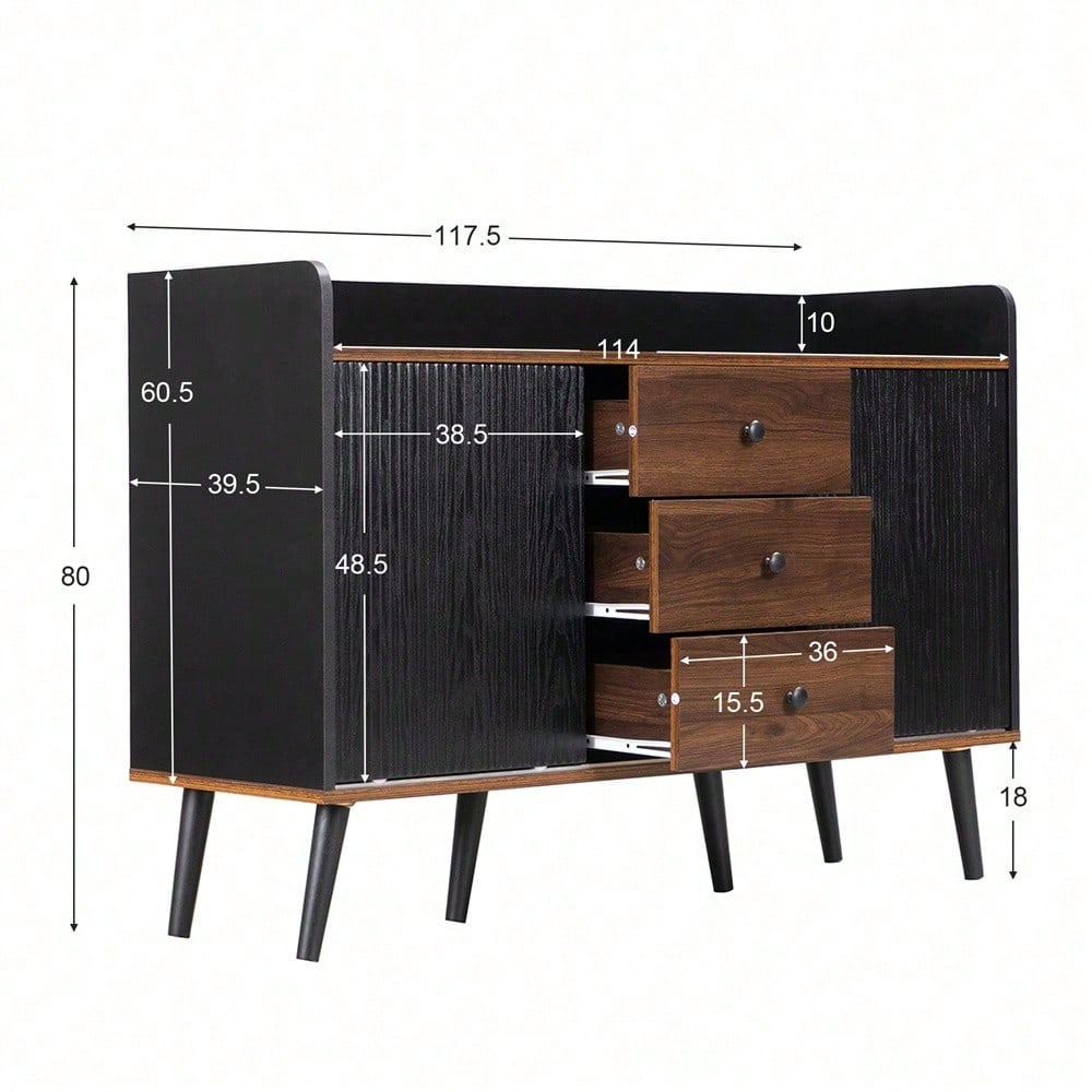 Sideboard mit drei Schubladen, exquisite Maserung. Sideboard für Schlafzimmer und Wohnzimmer, Moderne Holzfarbe-Sideboard mit Stauraumregalen. H80/L117,5/T40 cm