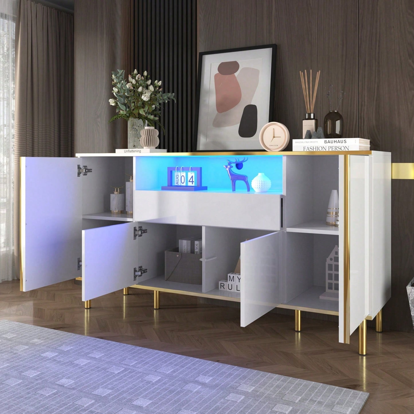 Sideboard, hochglänzende schwarze Kommode mit 1 Schublade, Kommode, Schlafzimmerkommode, hochglänzendes schwarzes Sideboard – B150/T40/H80cm