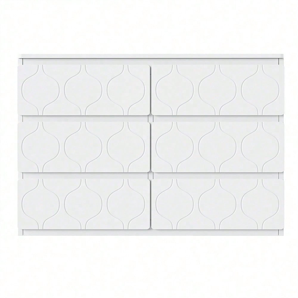 Kommode mit 6 Schubladen, Flurschrank, für Wohnzimmer, Bad und Schlafzimmer, Wellenmuster, lackiert, stoßfestes Eckdesign, 6 Fächer, 110 B x 40 T x 72 H, weiß