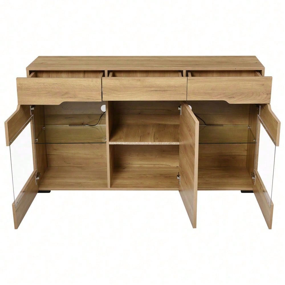LED Sideboard Schrank Modern Wohnzimmer Anrichte Möbel 3 Türen 3 Schubladen Moderne Kommode mit viel Stauraum für Ihren Wohnbereich