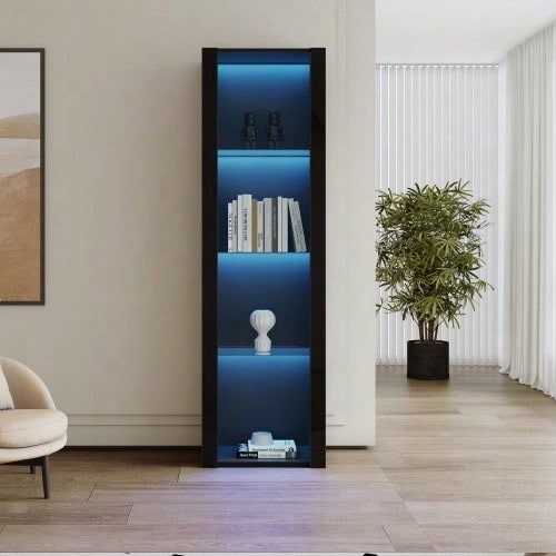Weiße Hochglanz-Vitrine mit LED-Beleuchtung, 3 Glasböden, 55*38*166 cm, Vitrinen, Standvitrinen, Hochschränke, Lagerschränke