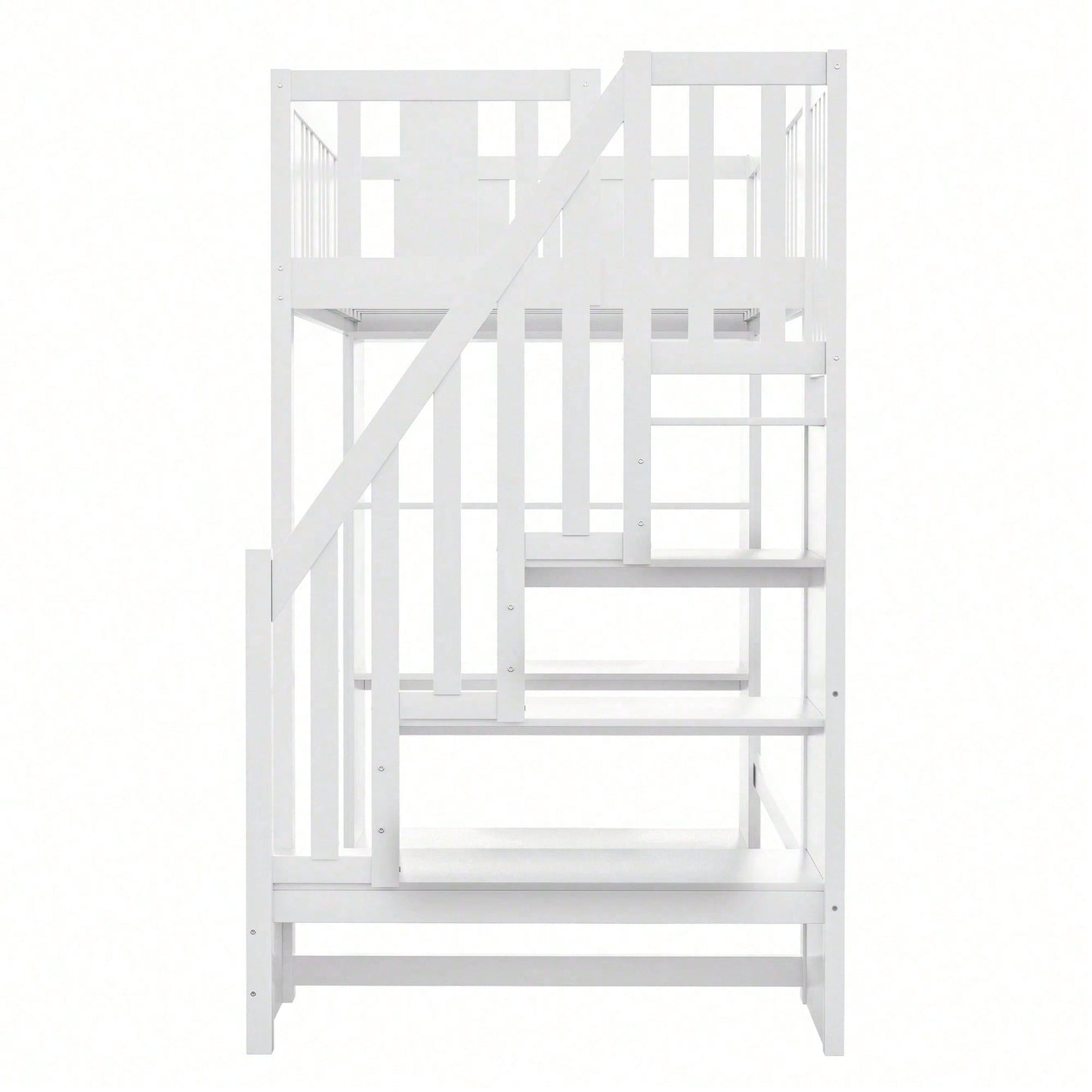 Hochbett 90x200 cm mit Stauraumtreppe & großen Fächern - Funktions-Kinderbett aus Holz (weiß) - Jugendbett mit integriertem Stauraum, ohne Matratze