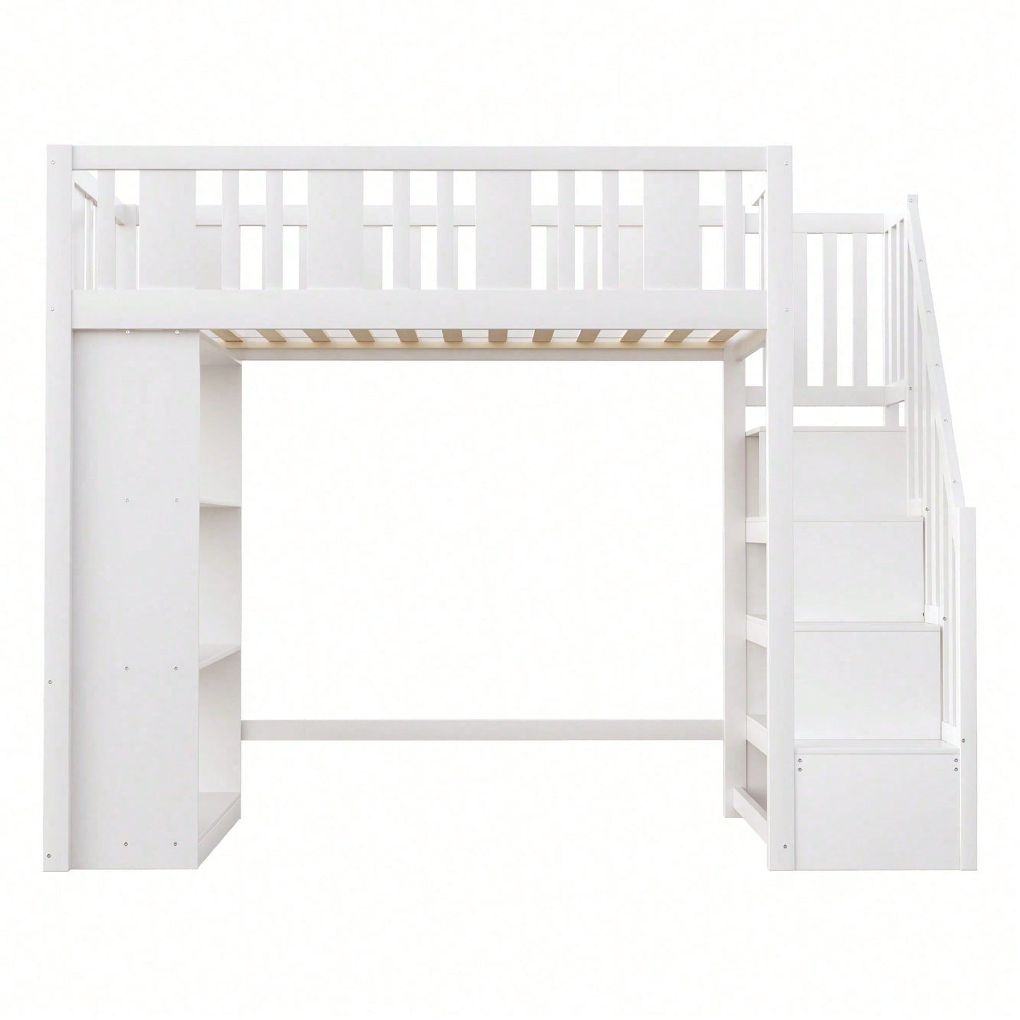 Hochbett 90x200 cm mit Stauraumtreppe & großen Fächern - Funktions-Kinderbett aus Holz (weiß) - Jugendbett mit integriertem Stauraum, ohne Matratze