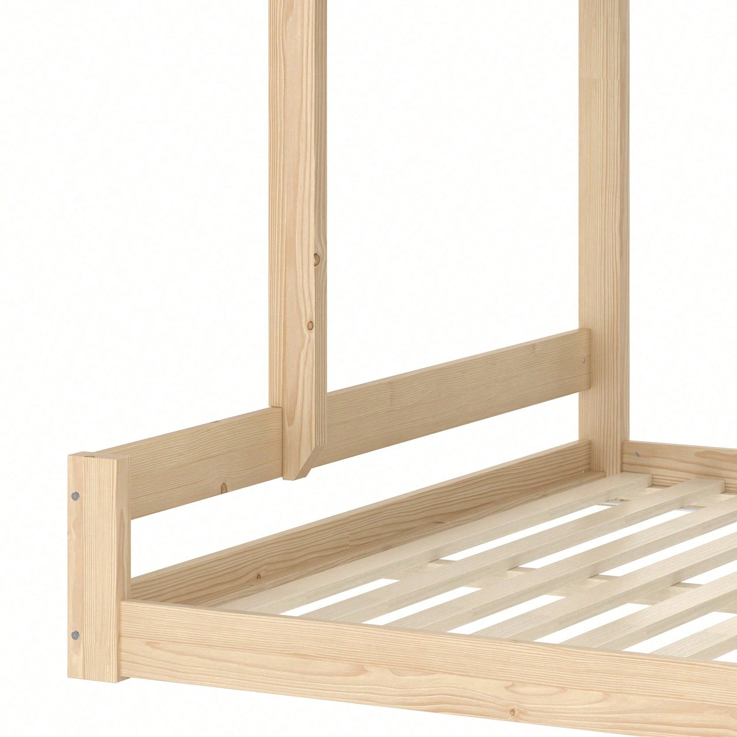 Massivholz-Etagenbett 90x200 + 140x200 cm - Mit Bettgittern, Stauraumleiter & Fensterdetails - Weiß/Natur Design mit Hausleiste - Sicher & platzsparend