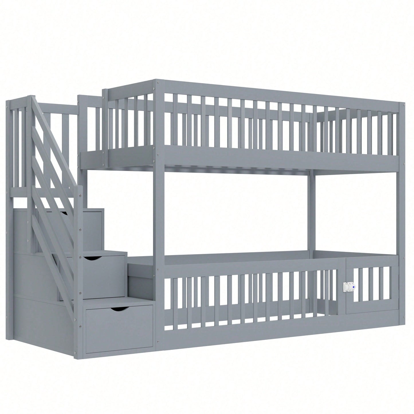 Etagenbett 90x200 Kinderbett mit Sicherheitstreppe und Schubladen, weißes Holzeinzelbett mit Stauraumbett für Kinder, Jugendliche