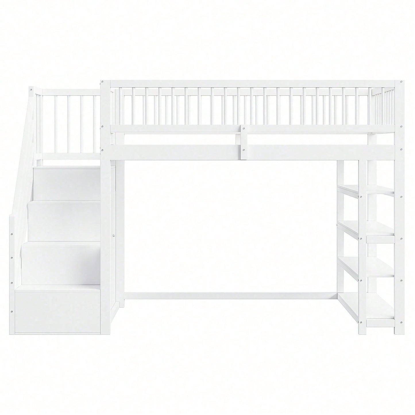 Hochbett 90x200 cm mit Kleiderschrank & Regalen – Sicherheitshochzaun, großer Stauraum & Kletterleiter – Massivholz, weiß, Multifunktions-Kinderbett