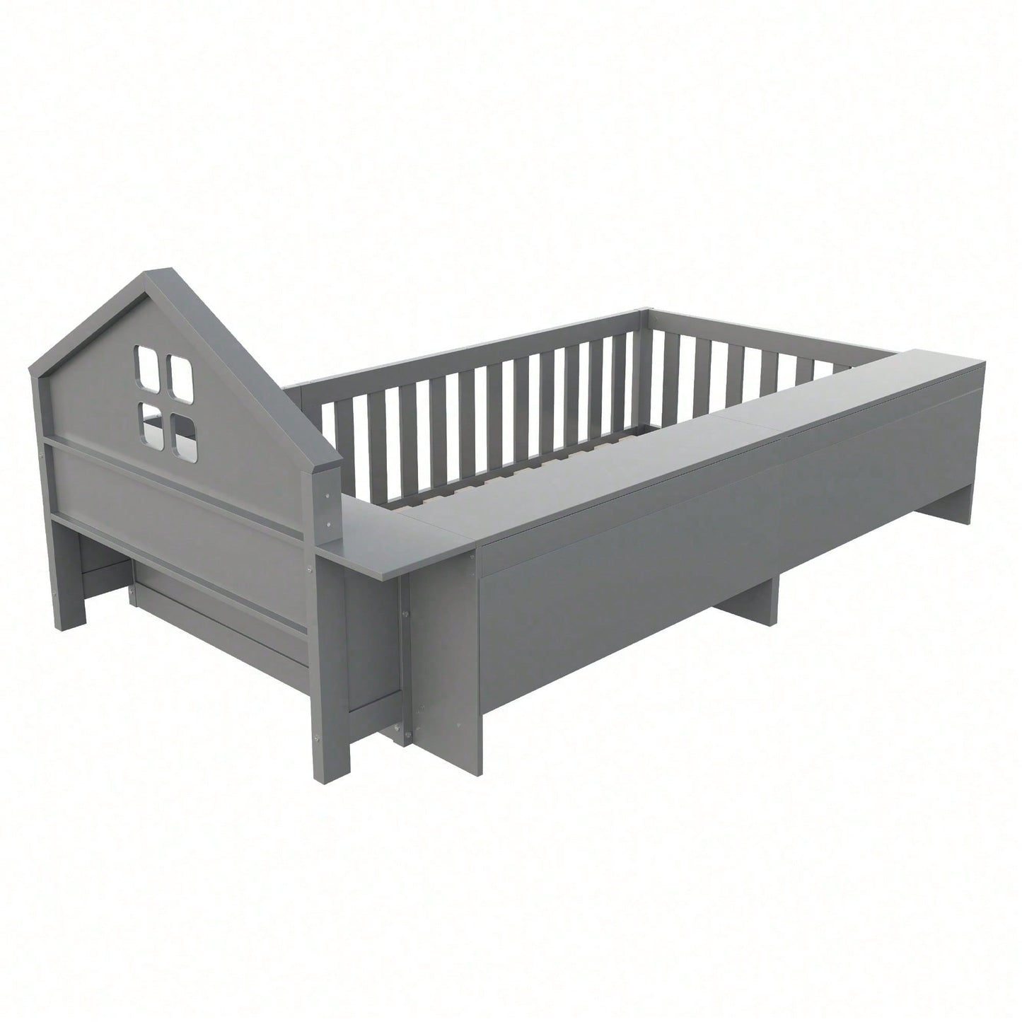 Massivholz-Kinderbett 90x200 cm in Weiß – Mit Dachleiste & Fenster – Praktisches Staufach & Sicherheitsgitter mit Tür – Rundum-Schutz & inkl. Lattenrost – Sicheres Einzelbett fürs Kinderzimmer