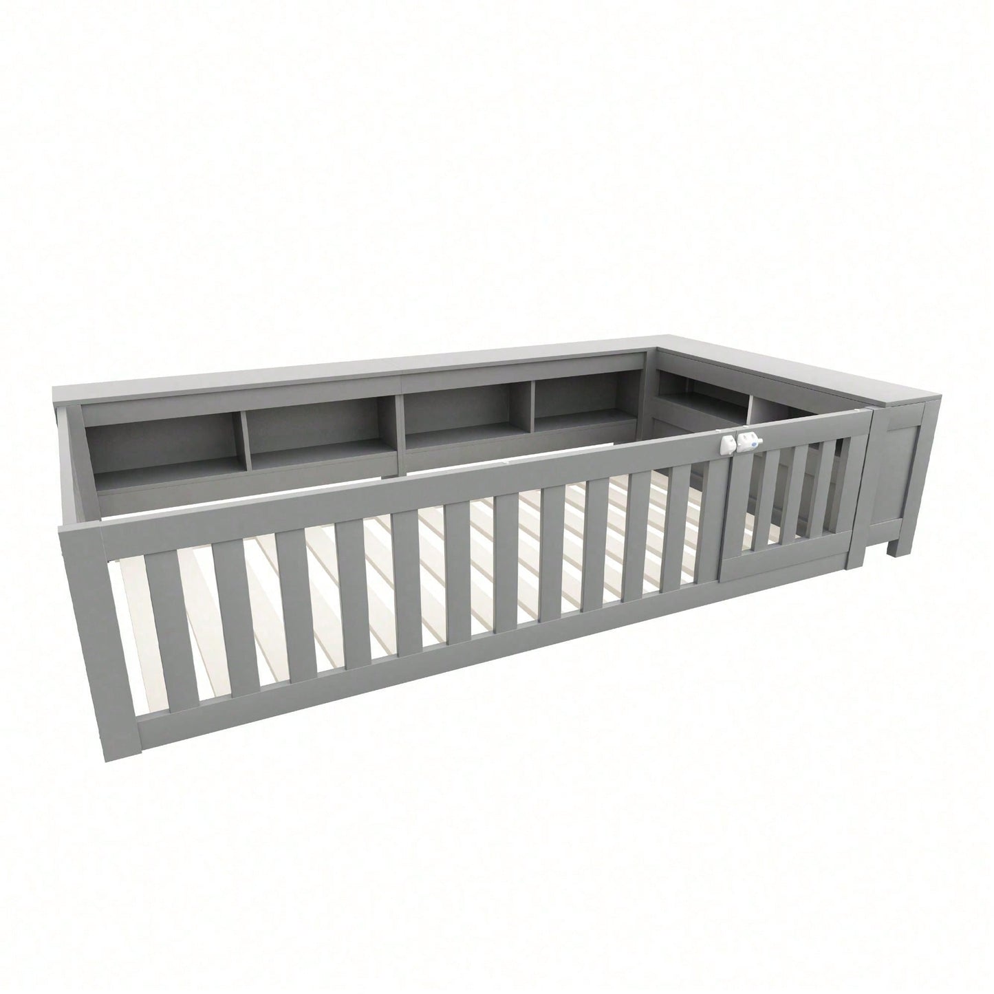 Kinderbett 90x200 cm aus Massivholz – Multifunktionales Einzelbett mit Sicherheitsgitter, Türchen & großzügigem Stauraum – Inkl. Lattenrost, Rundum-Schutz & Aufbewahrungsfächern (Weiß)