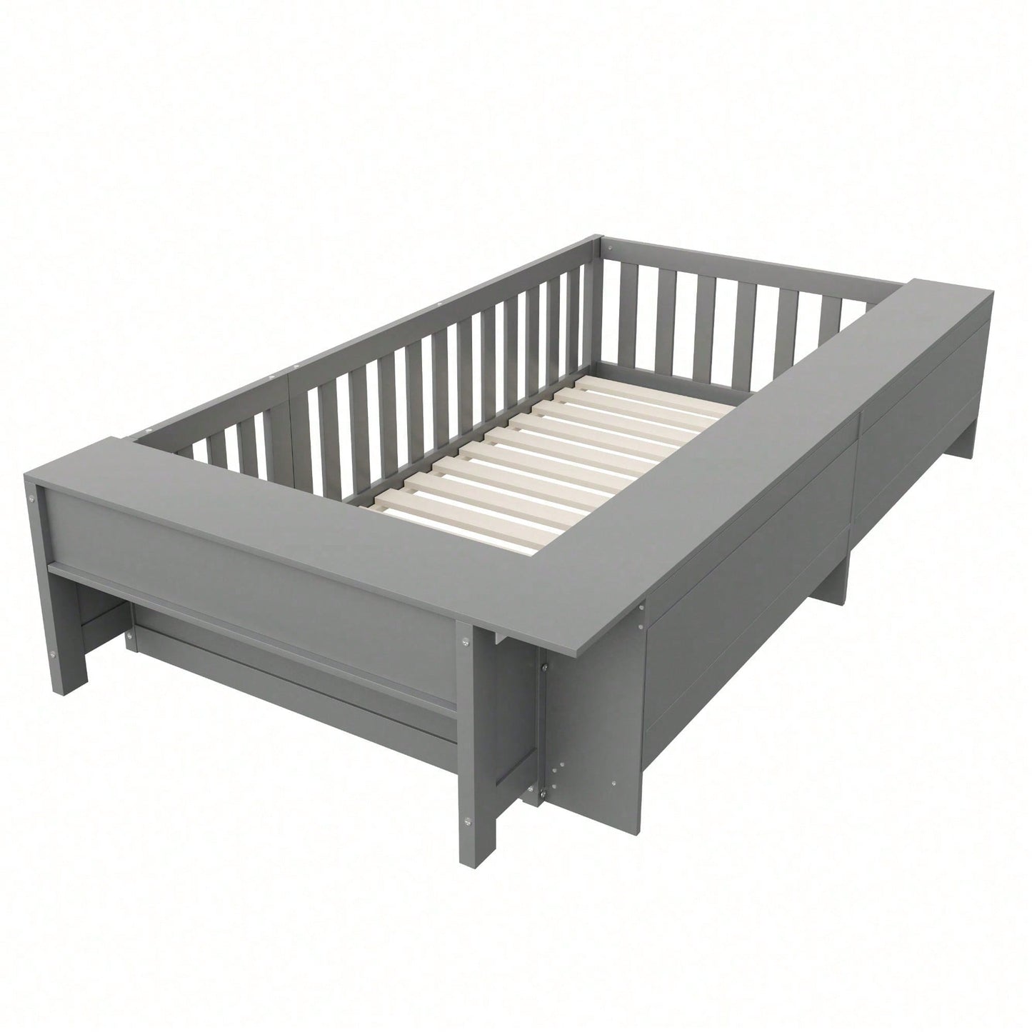 Kinderbett 90x200 cm aus Massivholz – Multifunktionales Einzelbett mit Sicherheitsgitter, Türchen & großzügigem Stauraum – Inkl. Lattenrost, Rundum-Schutz & Aufbewahrungsfächern (Weiß)
