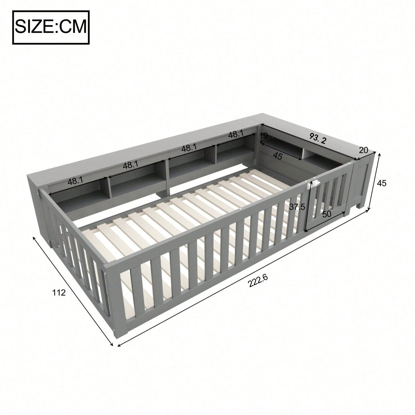 Kinderbett 90x200 cm aus Massivholz – Multifunktionales Einzelbett mit Sicherheitsgitter, Türchen & großzügigem Stauraum – Inkl. Lattenrost, Rundum-Schutz & Aufbewahrungsfächern (Weiß)