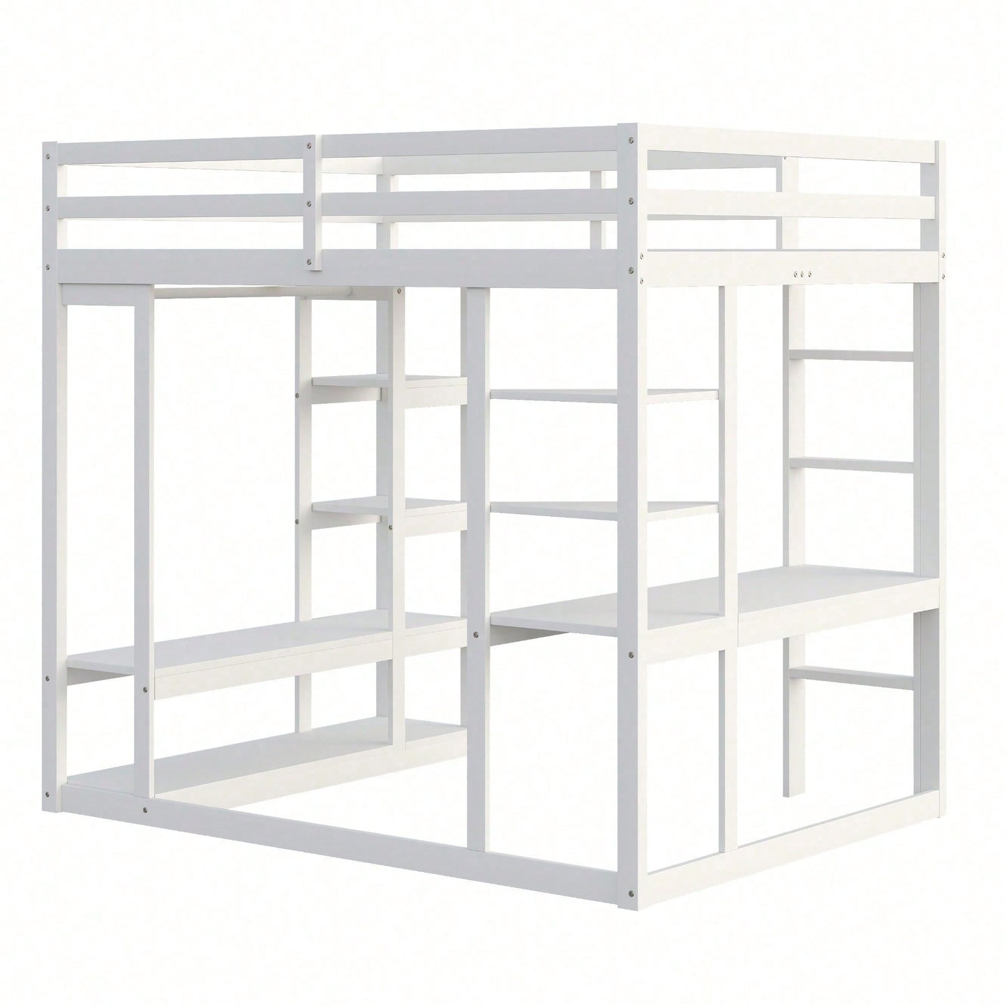 Massivholz-Hochbett 140x200 cm mit Schreibtisch & Regalen – Kinder-/Jugendbett in Weiß (inkl. Leiter, Ablageflächen & Aufhängungen) – Stilvolles Doppelbett mit Laminat-Oberflächen