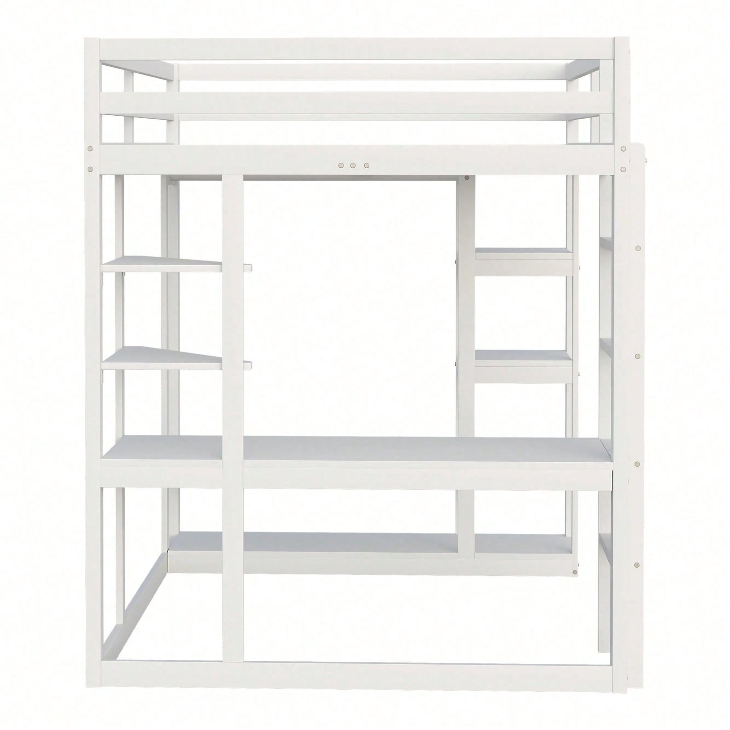 Massivholz-Hochbett 140x200 cm mit Schreibtisch & Regalen – Kinder-/Jugendbett in Weiß (inkl. Leiter, Ablageflächen & Aufhängungen) – Stilvolles Doppelbett mit Laminat-Oberflächen