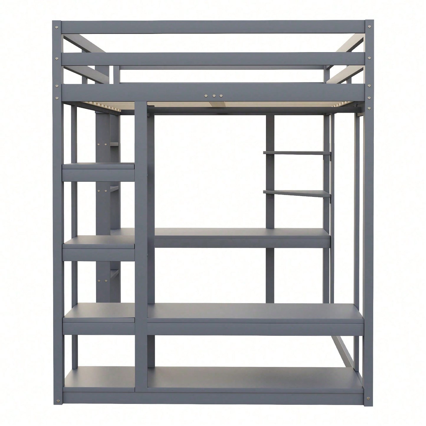 Massivholz-Hochbett 140x200 cm mit Schreibtisch & Regalen – Kinder-/Jugendbett in Weiß (inkl. Leiter, Ablageflächen & Aufhängungen) – Stilvolles Doppelbett mit Laminat-Oberflächen