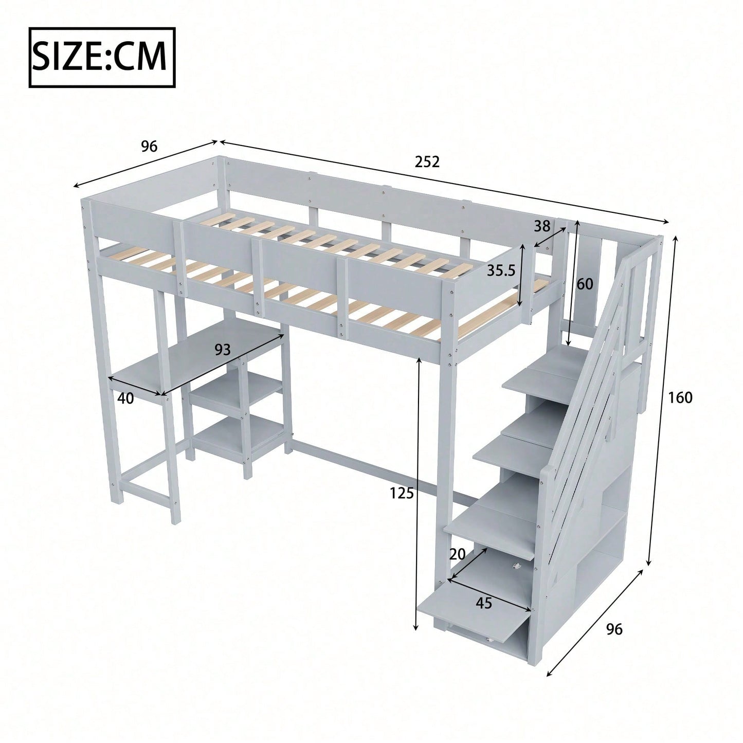 Etagenbett mit Stauraum 90x200 cm – Hochbett aus massivem Kiefernholz mit Lattenrost & Ablageflächen – Multifunktionales Kinder- und Jugendbett in Weiß (Stufenbett, Spielbett, Schlafmöbel)