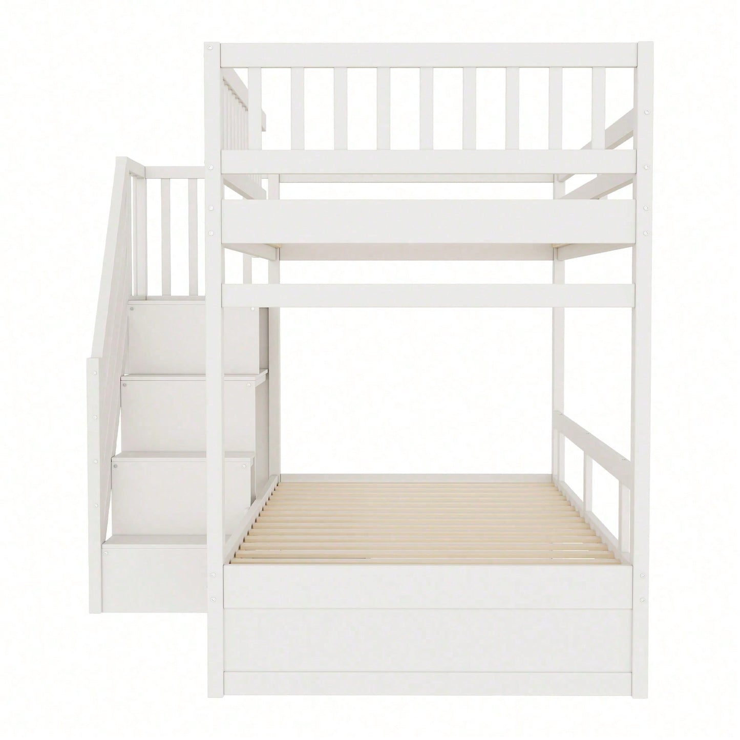 Massivholz-Etagenbett 90*200 cm - Mit hochwertigem Sicherheitsgitter, Lattenrost & praktischer Stauraumleiter - Inkl. Stauschubladen, graues Kinder- & Jugendbett (ohne Matratze)