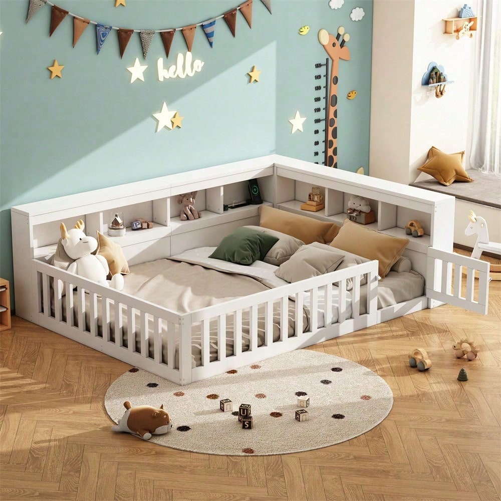 Tagesbett 140x190 cm - Modernes Daybed mit Staufach & USB-Steckdose - Schlafsofa mit Lattenrost (ohne Matratze) & Brüstung - Graues Platzsparbett aus Spanplatte"