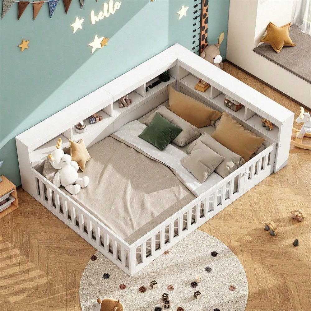 Tagesbett 140x190 cm - Modernes Daybed mit Staufach & USB-Steckdose - Schlafsofa mit Lattenrost (ohne Matratze) & Brüstung - Graues Platzsparbett aus Spanplatte"