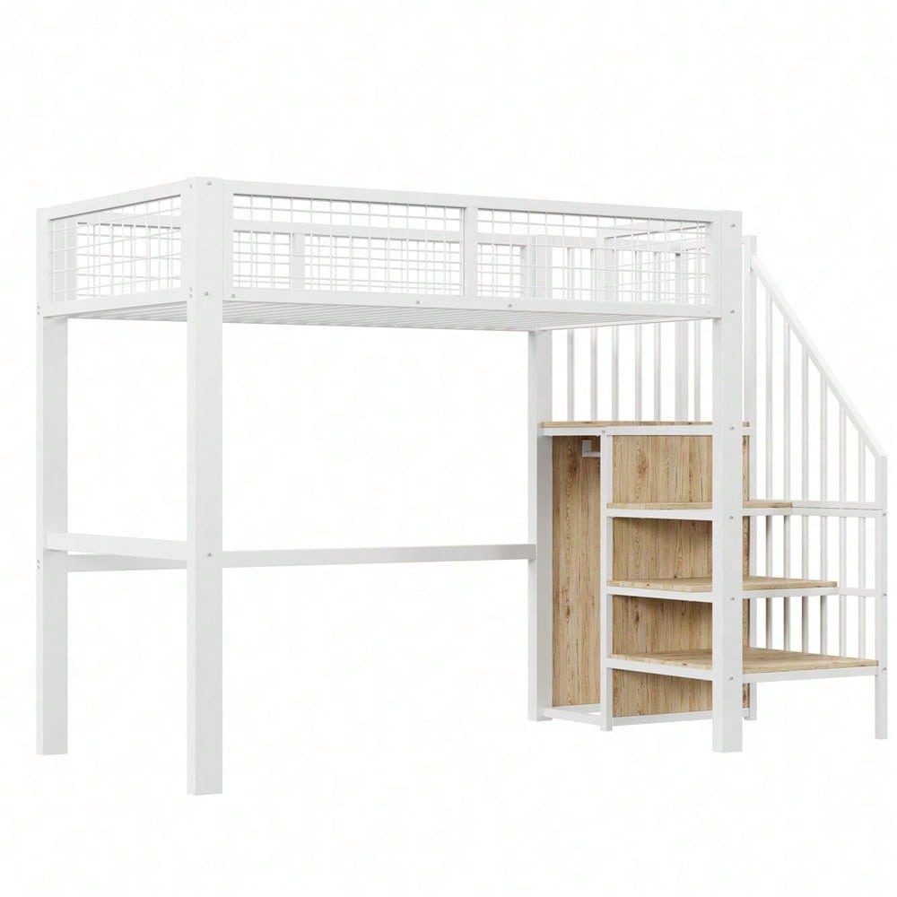 Hochbett 90x200 mit integriertem Kleiderschrank & Regal – Metallrahmen, sicher & platzsparend